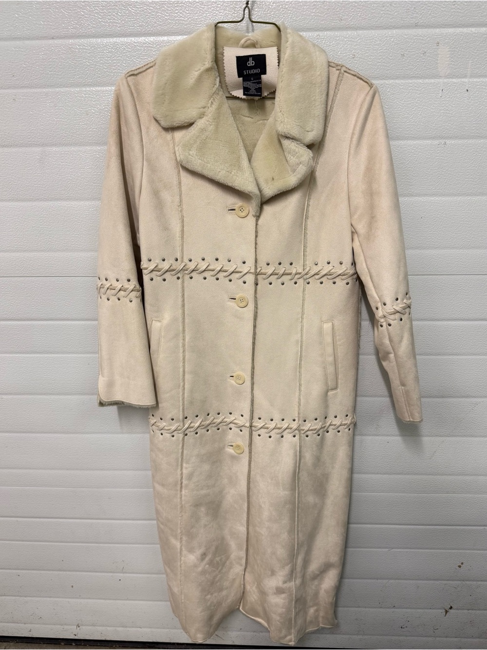 db Studio Cream Shearling-Trim Trench Coat